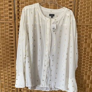 The Limited semi sheer  White Blouse with Gold foil flower Details size 2x new